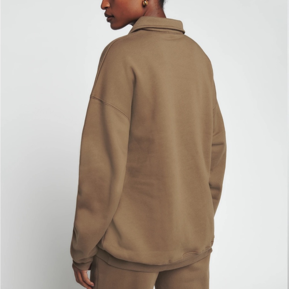 REFORMATION Vintage Oversized Polo Sweatshirt in Latte Size S - Picture 3 of 10
